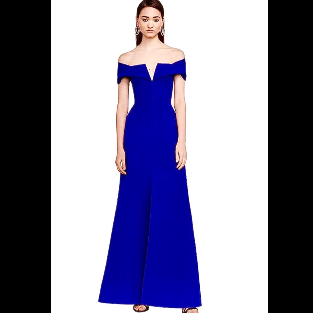 NWT BCBGMAXAZRIA Blue Amelie Off-The-Shoulder Long Gown